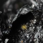 Mimetite from Blue Bell Mine, Silver Lake Dist., San Bernardino Co., CA
FOV: 0.73 mm